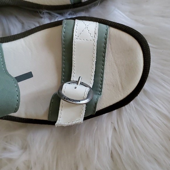 Fly London Sage Green White Platform Heel Wedges Fun Sandals - Picture 4 of 16